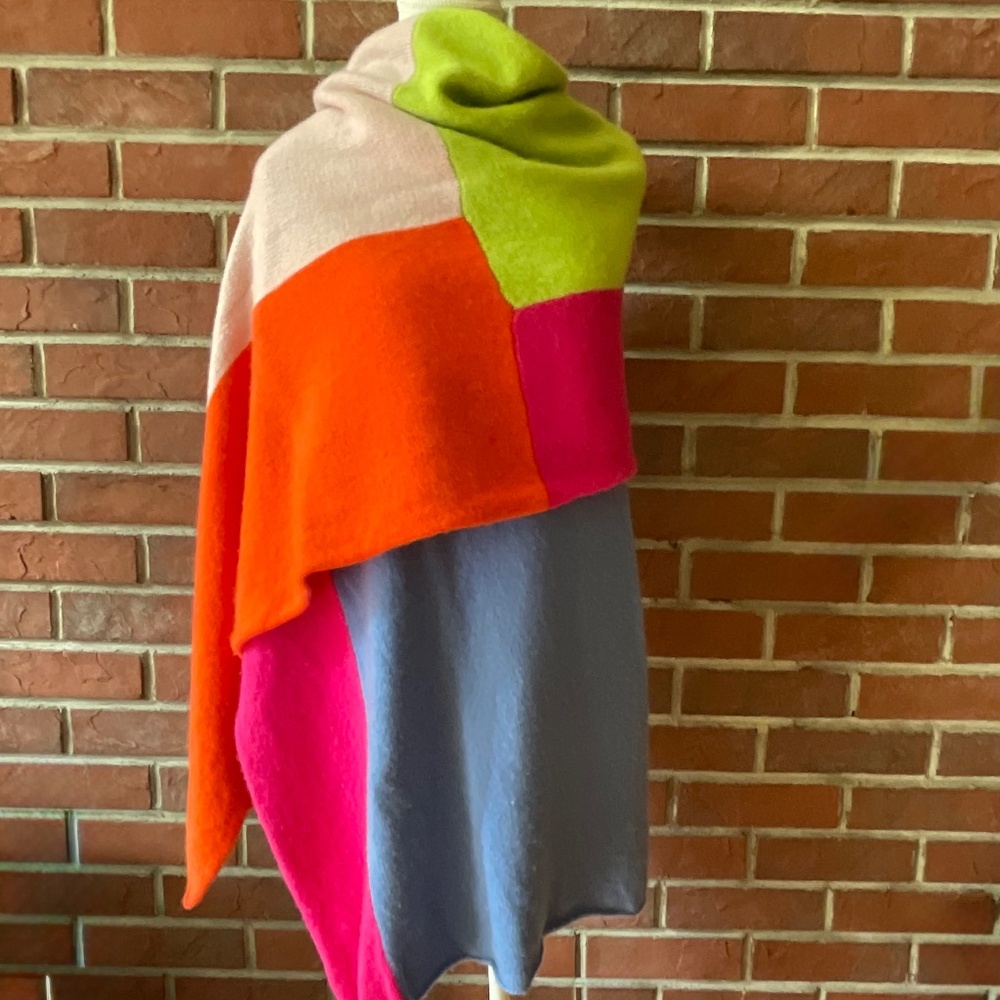 The Elder Statesman Color Block Cashmere Wrap Oversized Scarf Shawl 22”x90”